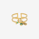 Essenza Green Beads Charm Ring Gold
