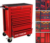 Gevulde rode gereedschapswagen EV BASIC 53-delig MW Tools MWE59R