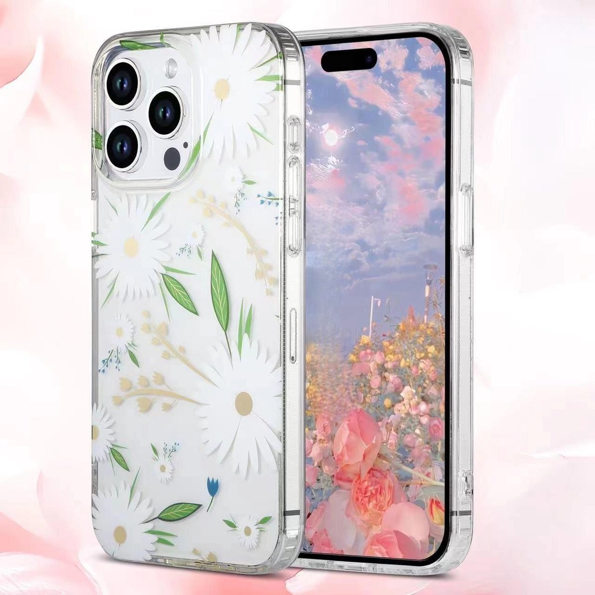 Sino Tech – iPhone 15 Pro – Backcover hoesje – Transparant – Bloemen - Bloemen
