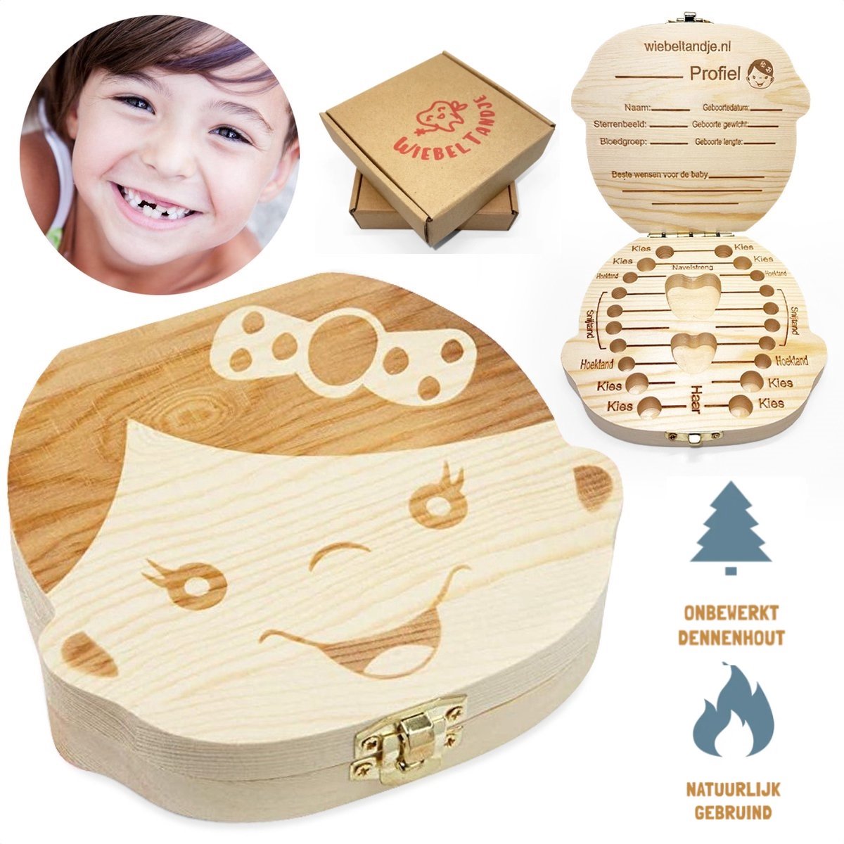 Goedkoopste WiebelTandje Tandendoosje Meisje Hout Nederlands– Houten Tandendoosje - Melktanden Bewaardoosje Voor Kinderen – Haarlokdoosje Hout – Kraamcadeau – Baby Geboorte Cadeau