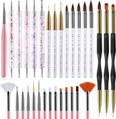Set van 31 penselen voor nail art - Roze penselen set voor Nagel Gel, Acryl en Polygel - Nagel kwasten kit met dotting tools – Nail brush kit