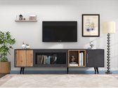 Elegant TV-meubel, 200x40x55,5 cm, donker hout, grijs en houtnerf, geschikt voor een 90 inch TV