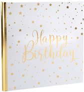 Gastenboek/fotoalbum Happy Birthday White and Gold - verjaardag - gastenboek - happy birthday - goud - VIP - 21 - 16 - 100