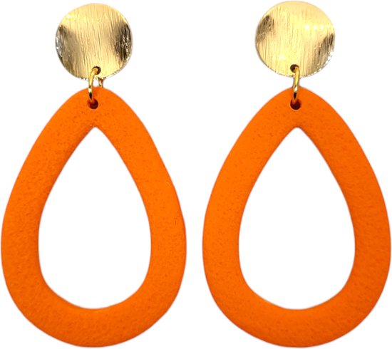 VILLA COCO Druppel Oranje - Handgemaakt in NL - Stainless Steel - Polymeer klei - Grote oorbellen - Statement oorhangers - Koningsdag - Voetbal