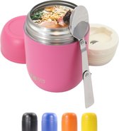 Roze Thermos voedselcontainer met lepel - Thermoskan - Thermosbeker voor het meenemen van eten - Voedsel container voor soep, noodles, babyvoeding, havermout, ijs en meer! - Yoghurt beker to go - 420ml