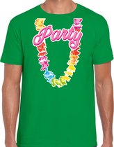 Bellatio Decorations Tropical party T-shirt voor heren - bloemenkrans - groen - carnaval/themafeest L