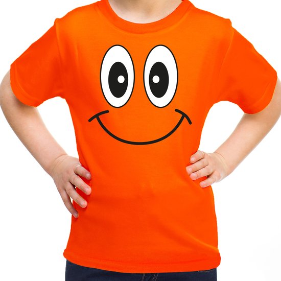 Bellatio Decorations Koningsdag t-shirt voor kinderen/meisjes - Smile / Emoticon - oranje - feestkleding 158/164