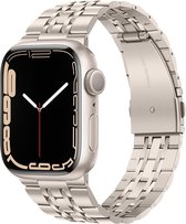 Strap-it Luxe stalen schakel band - geschikt voor Apple Watch Series 1/2/3/4/5/6/7/8/9/10/11/SE/SE2/SE3 - Metalen RVS bandje met vlindersluiting voor iWatch maat: 38 / 40 / 41 / 42mm - sterrenlicht/starlight