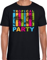 Bellatio Decorations Tropical party T-shirt voor heren - palmbomen - zwart - carnaval/themafeest XL