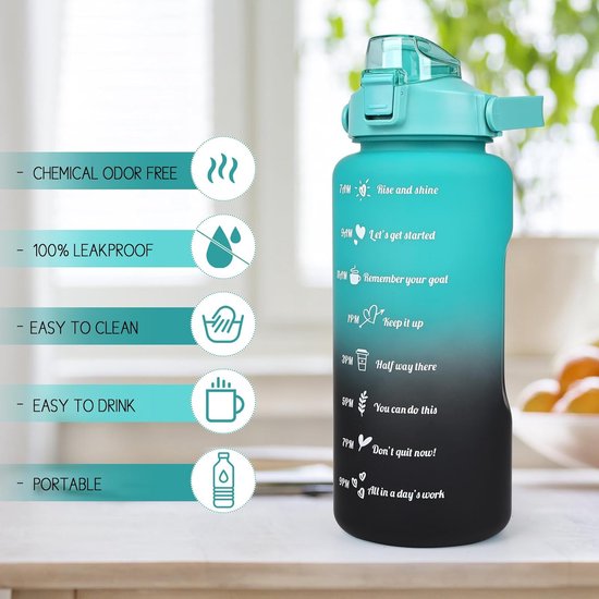 Bouteille d'eau avec marqueurs de temps – Bouteille de motivation – Bouteille avec paille – Bouteille de sport – Bouteille de changement de Style de vie