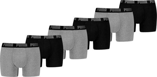 Puma Boxers Everyday Basic - Lot de 6 boxers pour hommes - Sous-vêtements pour hommes - Gris Mélange / Noir - Taille L