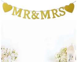 Akyol - Just married slinger- MR & MRS slinger- trouwen - trouwballon - trouwdag - versiering voor een trouwdag - Goudkleur slinger- wedding - versiering