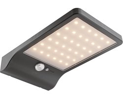 Macon - LED Solar Wandlamp - slim design - met PIR bewegingssensor - Zwart - Warm wit licht - 36 LEDs - IP44