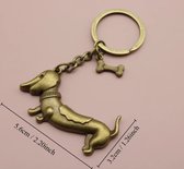 Teckel - sleutelhanger - teckelsleutelhanger - sleutelhanger met ring - bedel - bedelsleutelhanger - ringsleutelhanger - hond - brons - goud - tashanger