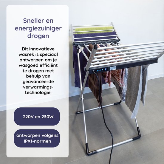 Wintem ClassiDry Elektrisch wasrek met 8 verwarmingsstaven, inklapbaar, 120 W, sneldrogend en energiezuinig