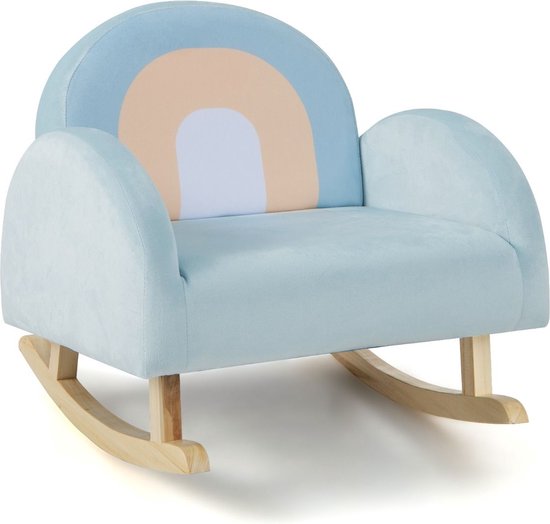 Trendmix Rocking Chair Enfants Tissu Velours Bleu Arc-en-Ciel - Siège Enfant - Balançoire 50 x 46 x 45 cm
