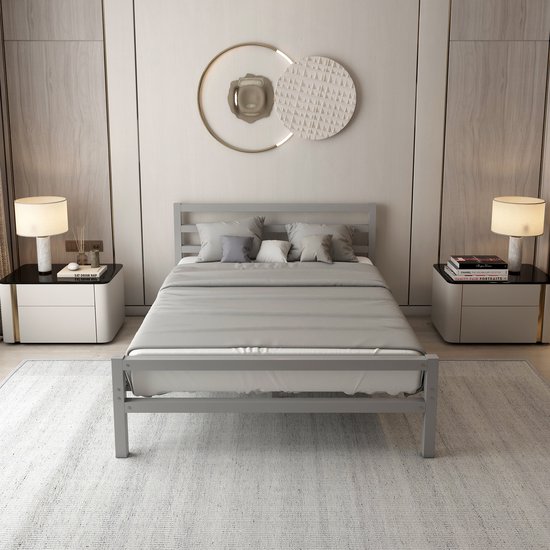 Cadre de lit en métal robuste AirSleeperz Burhara - Couleur gris - Dimensions 140x200 cm - Pour 2 personnes - Capacité de charge 600 kg