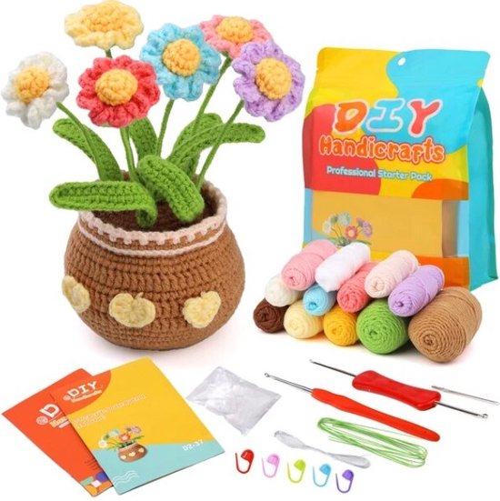 haken voor beginners - haakpakket kleurvolle bloemen - haken voor starters - starterspakket haken - haken voor liefhebbers