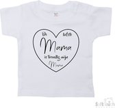 Soft Touch T-shirt Shirtje Korte mouw "De liefste mama is toevallig mijn mama" Unisex Katoen Wit/zwart Maat 62/68