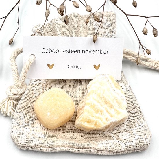 Pierre de naissance de novembre - Sac à neige combiné calcite - pierres précieuses - cristaux - félicitations - cadeau d'anniversaire homme/femme - porte-bonheur - cadeau boîte aux lettres - coffret cadeau