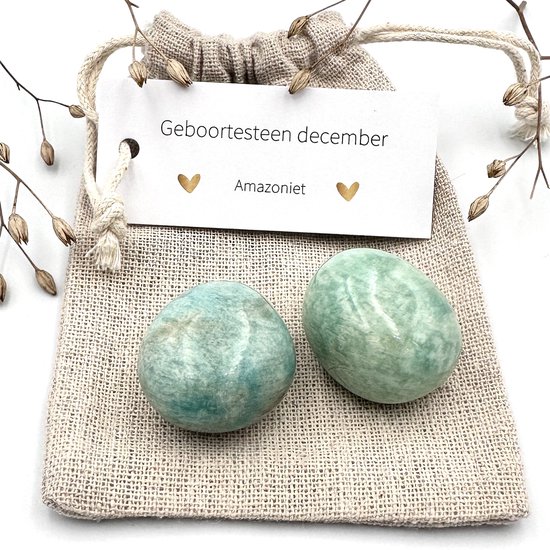 Geboortesteen december - Amazoniet trommel zakje - edelstenen - knuffelsteen - gefeliciteerd - verjaardag cadeau voor hem/haar - geluksbrenger - klein kado