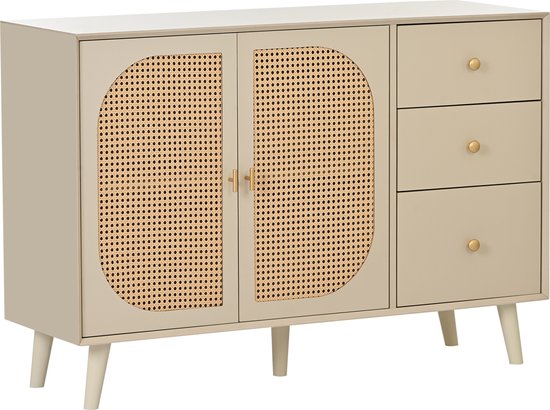 Sweiko Woonkamer ladekast, opbergkast, zijpaneel, TV tafel, met deuren en lades, met grote opbergruimte, beige, breedte 120 cm
