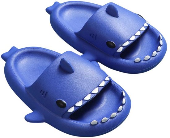 Slippers kinderen haai - donkerblauw - jongens en meisjes 2-3 jaar - maat 24-25 - badslippers - pantoffels