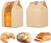 50-pack kraftpapieren broodzakken voor zelfgebakken brood Grote broodzak met doorzichtig voorvenster 32 x 21 x 10 cm, opslag voor voedselverpakkingen Popcorn Koekjestraktatie Bakkerijtas