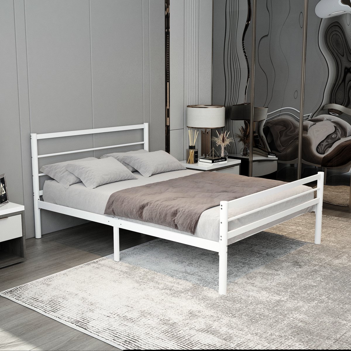 AirSleeperz® heavy duty metalen bedframe Sara - Kleur wit - Afmeting 140x200 cm - Voor 2 personen - Draagkracht 600 kg