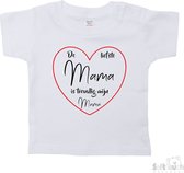 Soft Touch T-shirt Shirtje Korte mouw "De liefste mama is toevallig mijn mama" Unisex Katoen Wit/roze/zwart Maat 62/68