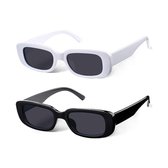 GEAR3000® zonnebril heren - zonnebril dames - festival bril - rechthoek zwart wit - 2 stuks