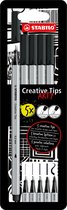 STABILO Creative Tips - Pennenset met diverse puntdiktes – ARTY – Etui met 5 stuks – Zwart