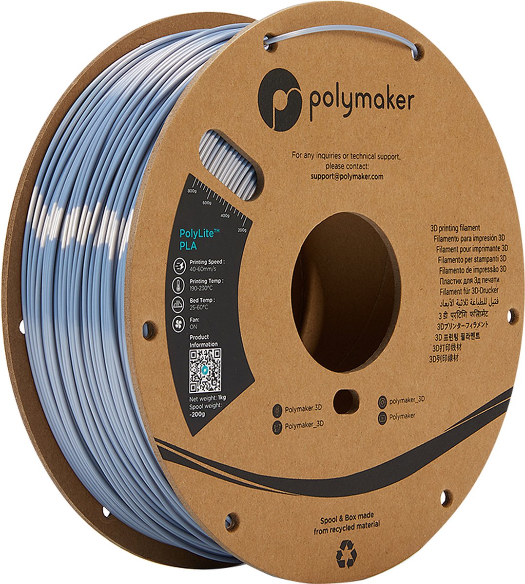 Polymaker PolyLite PLA Filament Silk Silver 1,75mm 1KG
