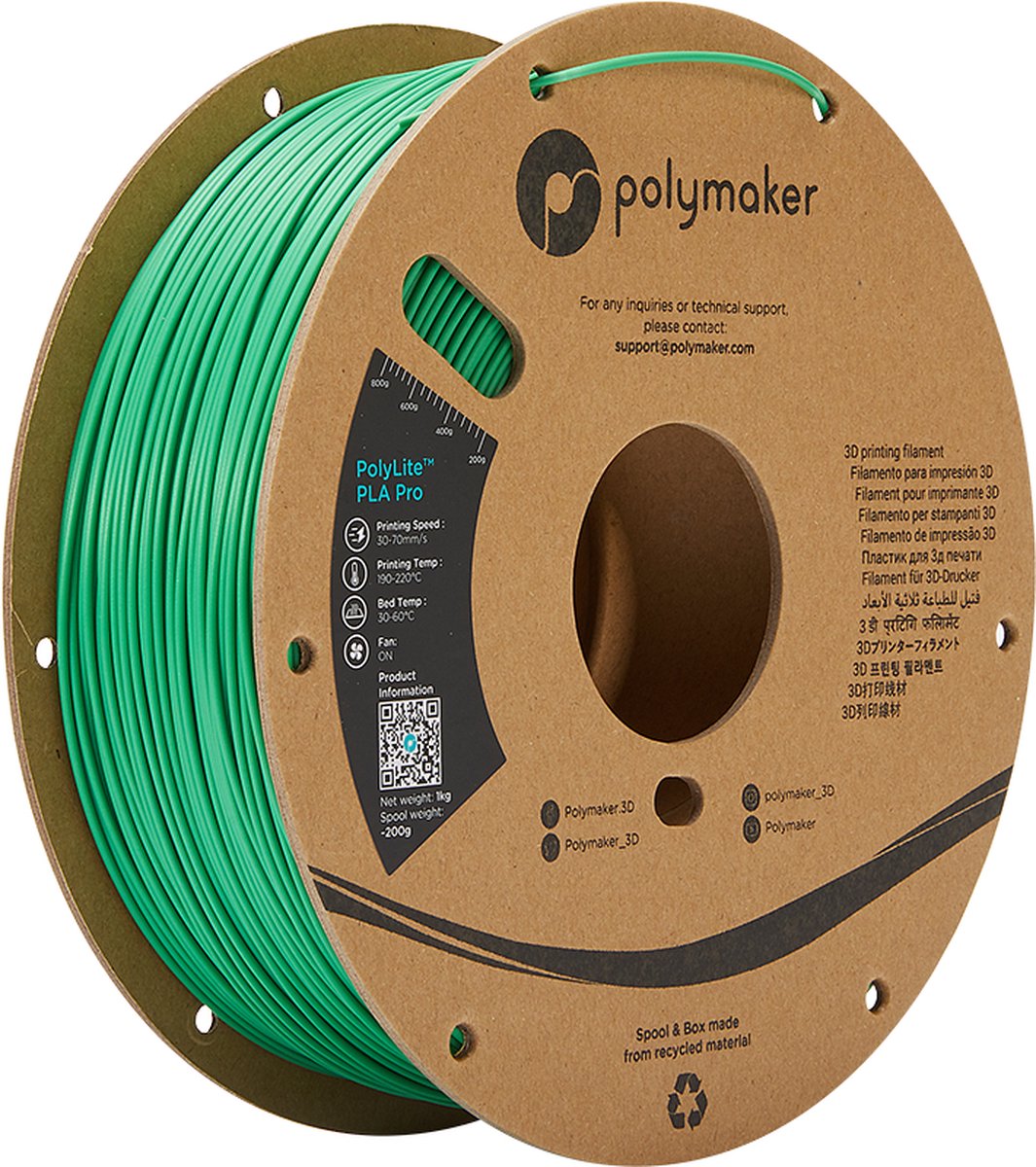 Polymaker POLYLITE™ PLA PRO 3D filament Green Jam free 1.75 mm 1KG