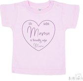 Soft Touch T-shirt Shirtje Korte mouw "De liefste mama is toevallig mijn mama" Unisex Katoen Roze/lila Maat 62/68