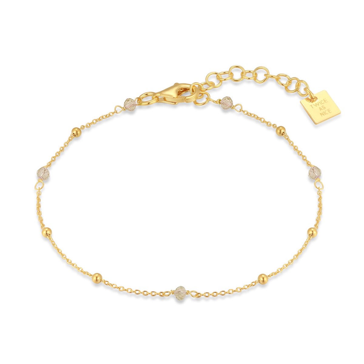 Twice As Nice Armband in 18kt verguld zilver, roze steentjes 16cm+3cm