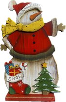 Kersthuisjebestellen - Houten Staande Sneeuwman decoratie - Sneeuwpop dekoratie - H=32cm