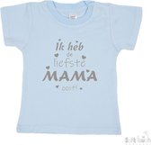 Soft Touch T-shirt Shirtje Korte mouw "Ik heb de liefste mama ooit!" Unisex Katoen Blauw/grijs Maat 62/68