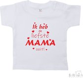 Soft Touch T-shirt Shirtje Korte mouw "Ik heb de liefste mama ooit!" Unisex Katoen Wit/rood Maat 62/68