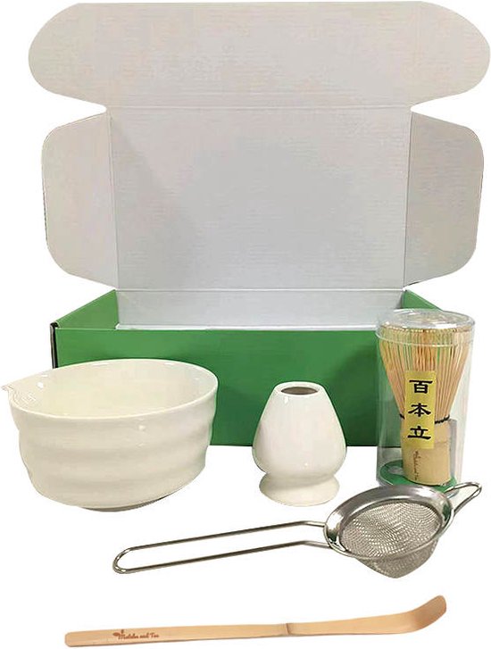 Foto: Matcha and tea matcha set wit 5 delig matcha klopper zeef klopper houder kom en bamboe lepel