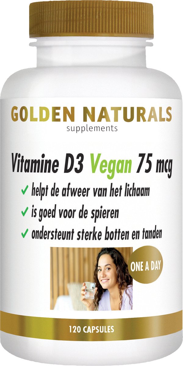 Goedkoopste Golden Naturals Vitamine D3 Vegan 75 mcg (120 veganistische softgel capsules