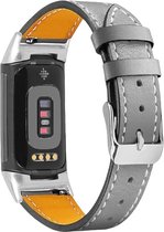 Leren banden compatibel met Fitbit Charge 6/Charge 5, vervangende lederen banden voor dames en heren, vervangende horlogeband, grijs