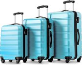 Hardside-kofferset, koffer, bagageset met spinnerwielen, botsbeschermingshoek, 3-delige set, TSA-slot, uitbreidbaar, handbagage (20/24/28, Lichtblauw)