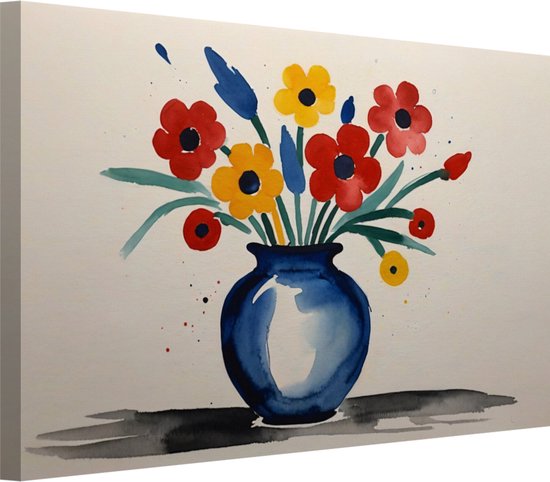 Stilleven Een Boeket Van Bloemen Rood En Het Gele Olieverfschilderij Nam Bloemen Vaas Toe 52657267