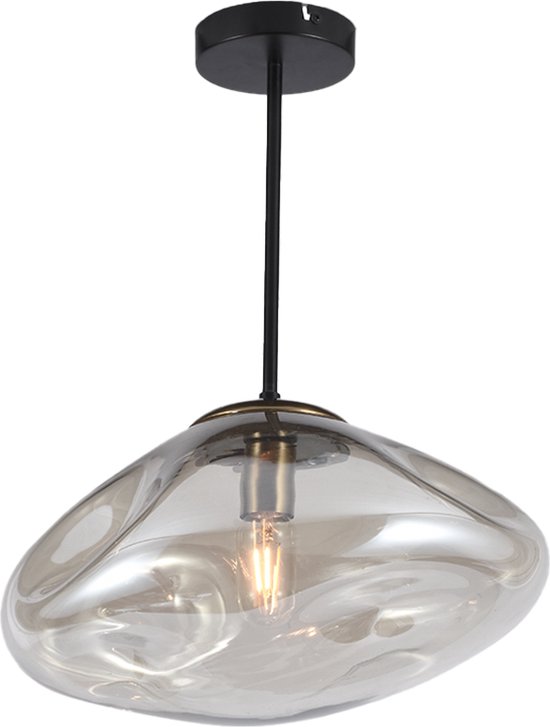 Olucia Evita - Design Plafondlamp - Glas/Metaal - Amber;Zwart - Rond - 40 cm