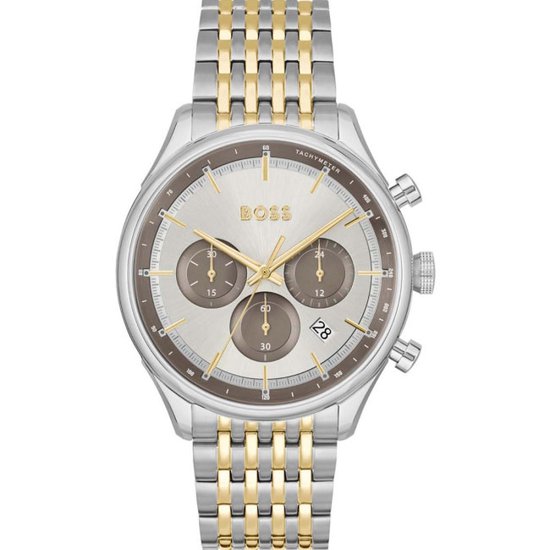 BOSS HB1514053 GREGOR Heren Horloge - Mineraalglas - Staal - Zilverkleurig - 45 mm breed - Quartz - Vouw/Vlindersluiting - 5 ATM (douchen)