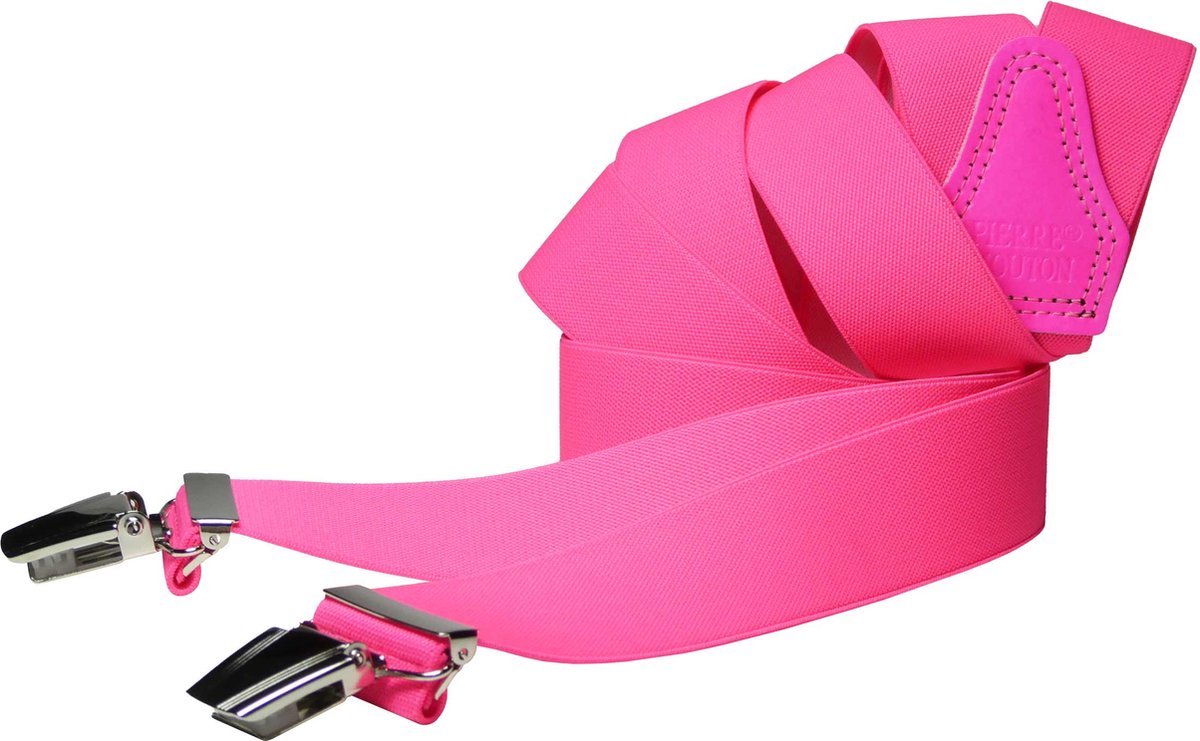Pierre Mouton Fluor Bretel - Bretels - Volwassenen - Heren - Roze - 140cm - 3 brede clips - XL- XXL