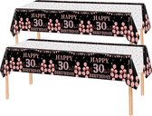 2x Tafelkleed Laken 30 Jaar Verjaardag Versiering Tafeldecoratie Feest Rose/Zwart Tafellaken Plastic Tafelzeil 274*137cm