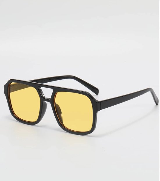 Lunettes de soleil - Lunettes mode - Femme - Lunettes femme - Look décontracté - Verres jaunes - Fantaisie