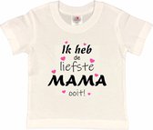 T-shirt Kinderen "Ik heb de liefste mama ooit!" Moederdag | korte mouw | Wit/roze/zwart | maat 98/104